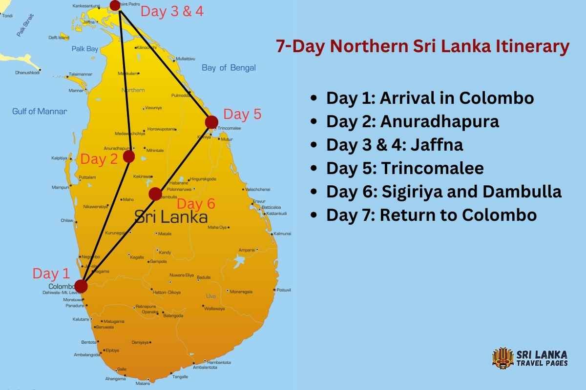 7-Day Northern Sri Lanka Itinerary with Map