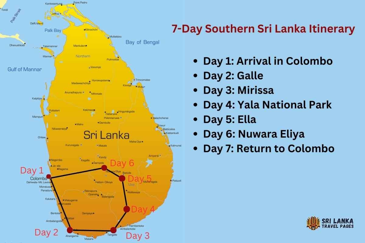 7-Day Southern Sri Lanka Itinerary with Map